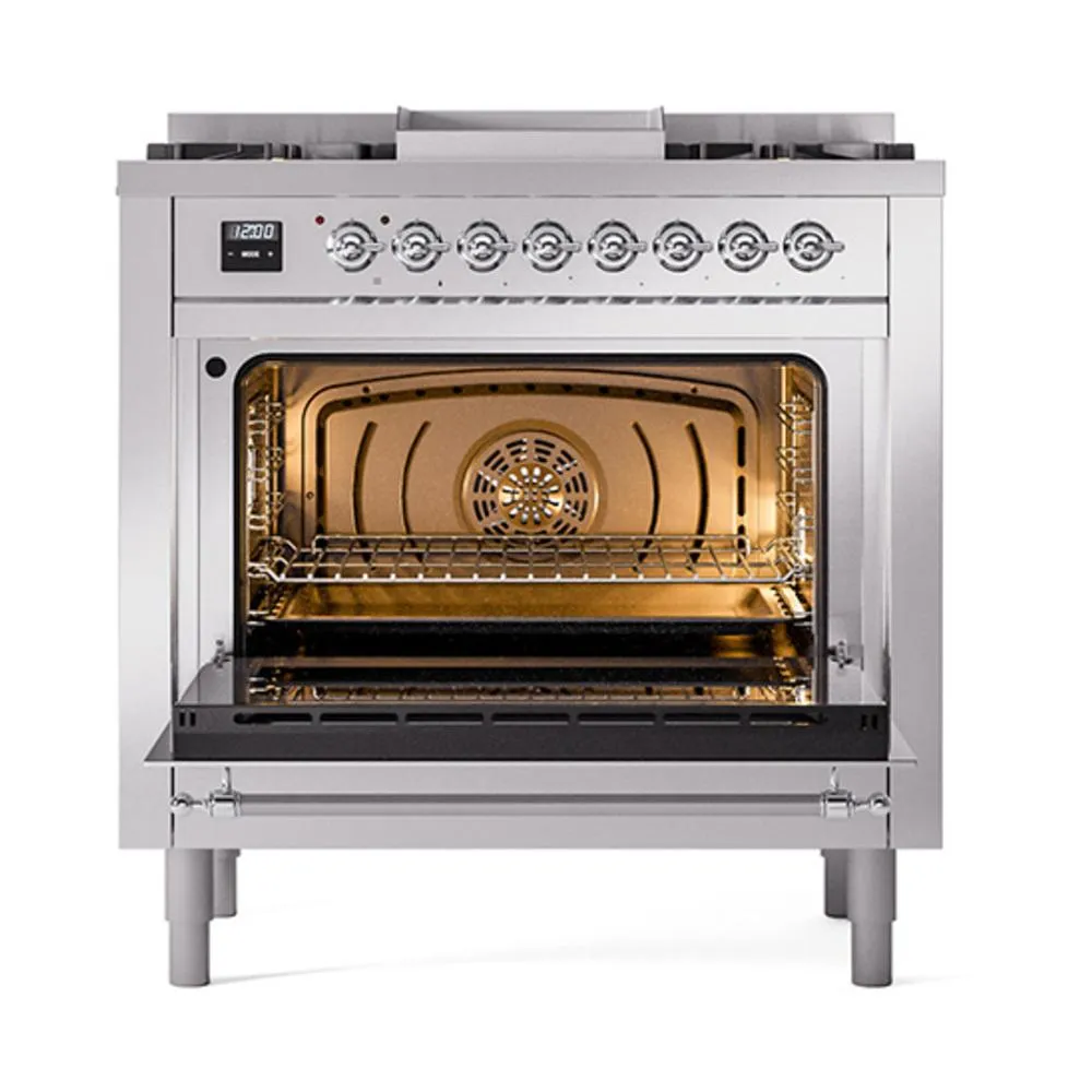 Ilve UN36FNMPSSCLP Ilve Un36Fnmpssclp Nostalgie Ii Noblesse 36" Dual Fuel Range (Liquid Propane, Triple Glass Door, Stainless Steel, Chrome)