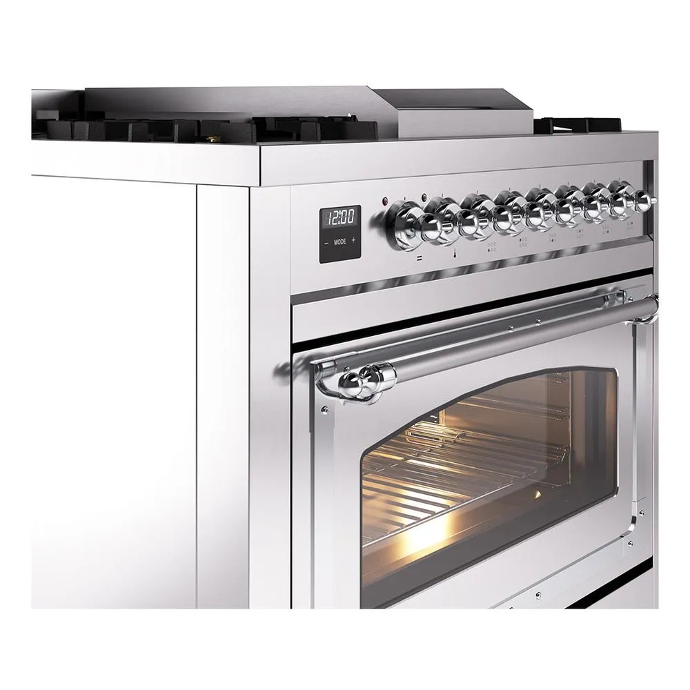 Ilve UN36FNMPSSCLP Ilve Un36Fnmpssclp Nostalgie Ii Noblesse 36" Dual Fuel Range (Liquid Propane, Triple Glass Door, Stainless Steel, Chrome)