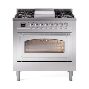 Ilve UN36FNMPSSCLP Ilve Un36Fnmpssclp Nostalgie Ii Noblesse 36" Dual Fuel Range (Liquid Propane, Triple Glass Door, Stainless Steel, Chrome)