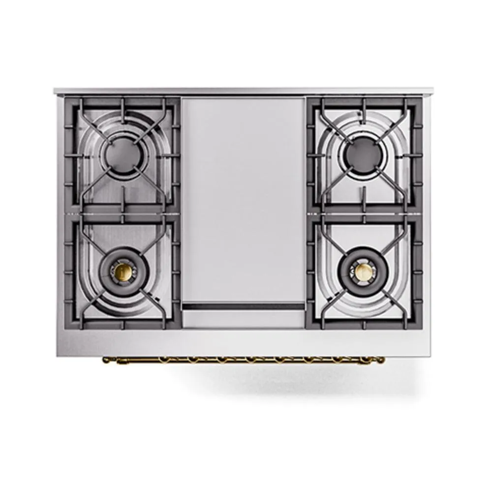 Ilve UN36FNMPSSGLP Ilve Un36Fnmpssglp Nostalgie Ii Noblesse 36" Dual Fuel Range (Liquid Propane, Triple Glass Door, Stainless Steel, Brass)