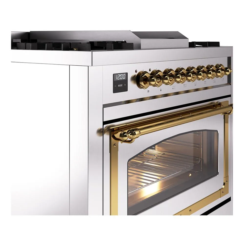 Ilve UN36FNMPSSGLP Ilve Un36Fnmpssglp Nostalgie Ii Noblesse 36" Dual Fuel Range (Liquid Propane, Triple Glass Door, Stainless Steel, Brass)