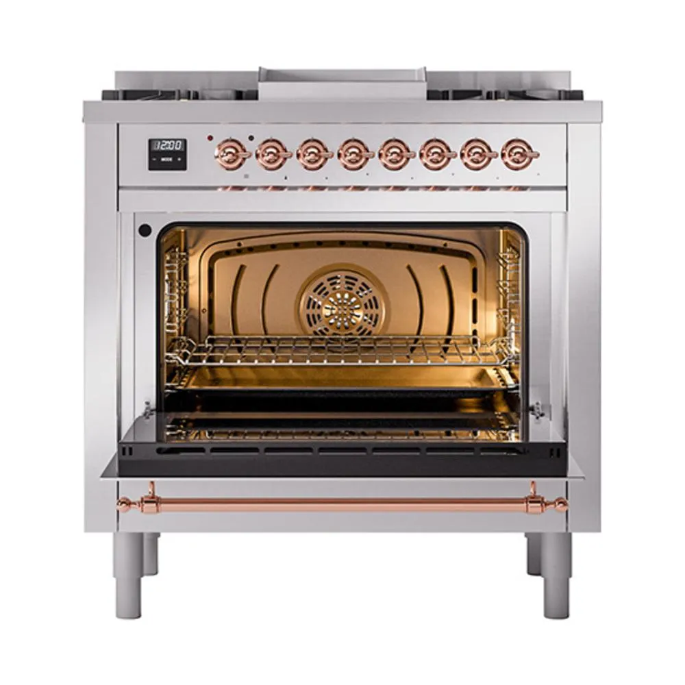 Ilve UN36FNMPSSP Ilve Un36Fnmpssp Nostalgie Ii Noblesse 36" Dual Fuel Range (Natural Gas, Triple Glass Door, Stainless Steel, Copper)