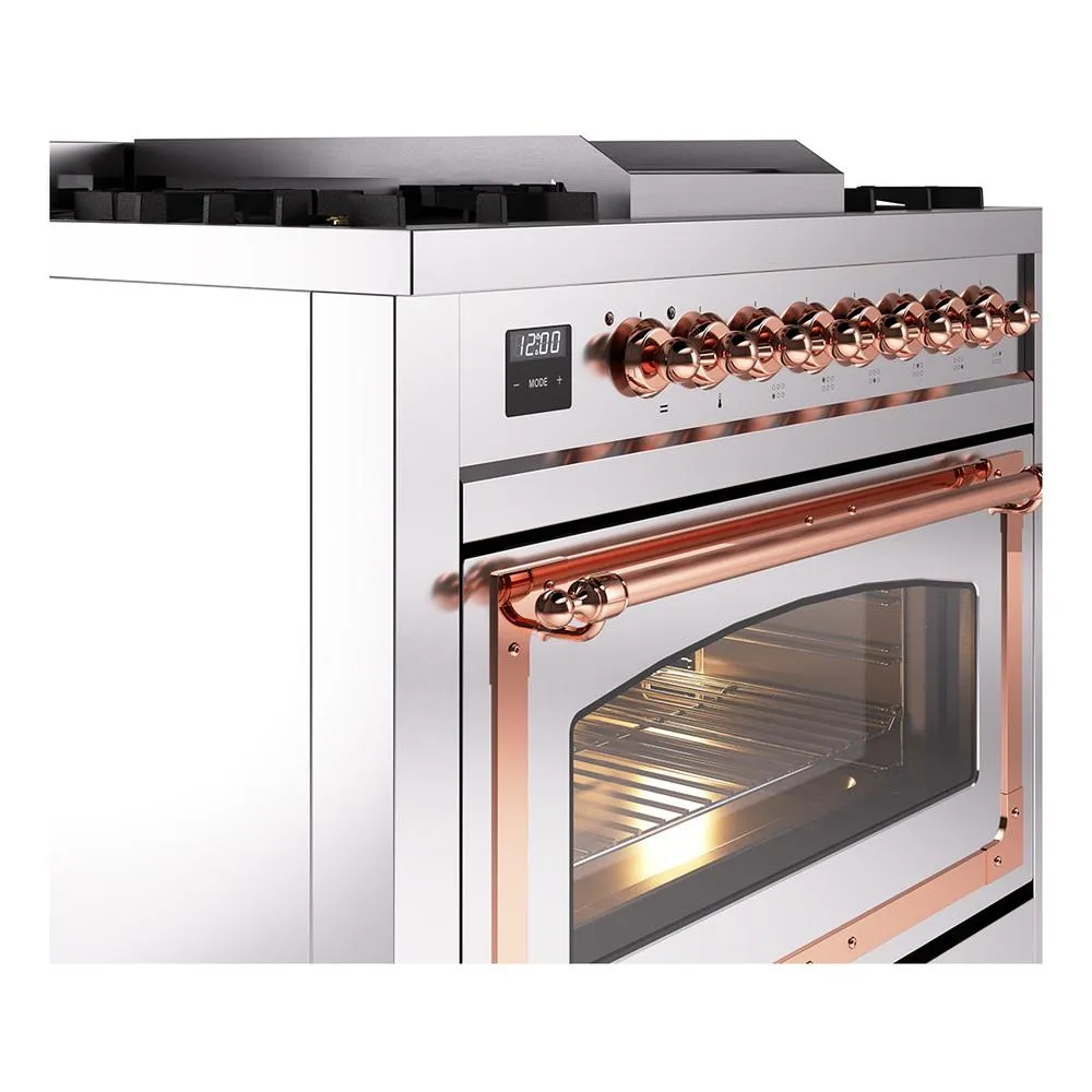 Ilve UN36FNMPSSPLP Ilve Un36Fnmpssplp Nostalgie Ii Noblesse 36" Dual Fuel Range (Liquid Propane, Triple Glass Door, Stainless Steel, Copper)