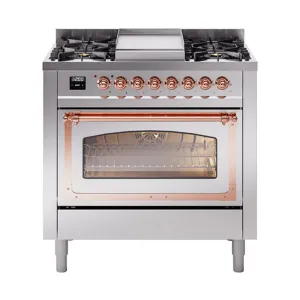 Ilve UN36FNMPSSPLP Ilve Un36Fnmpssplp Nostalgie Ii Noblesse 36" Dual Fuel Range (Liquid Propane, Triple Glass Door, Stainless Steel, Copper)