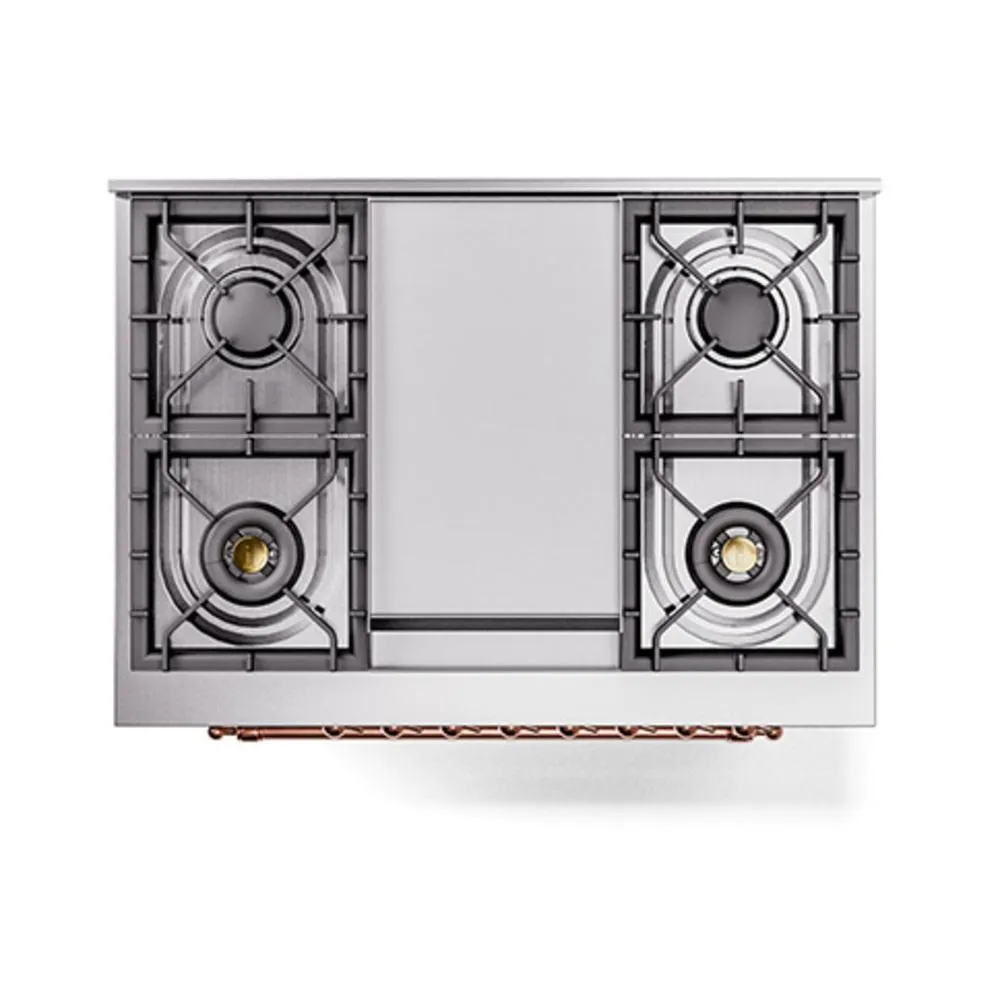 Ilve UN36FNMPSSPLP Ilve Un36Fnmpssplp Nostalgie Ii Noblesse 36" Dual Fuel Range (Liquid Propane, Triple Glass Door, Stainless Steel, Copper)