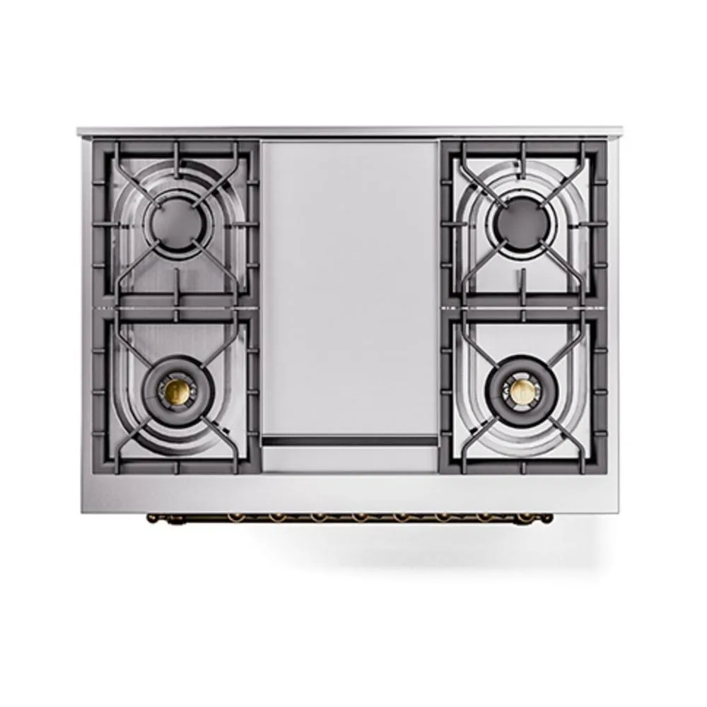 Ilve UN36FNMPWHB Ilve Un36Fnmpwhb Nostalgie Ii Noblesse 36" Dual Fuel Range (Natural Gas, Triple Glass Door, White, Burnished)