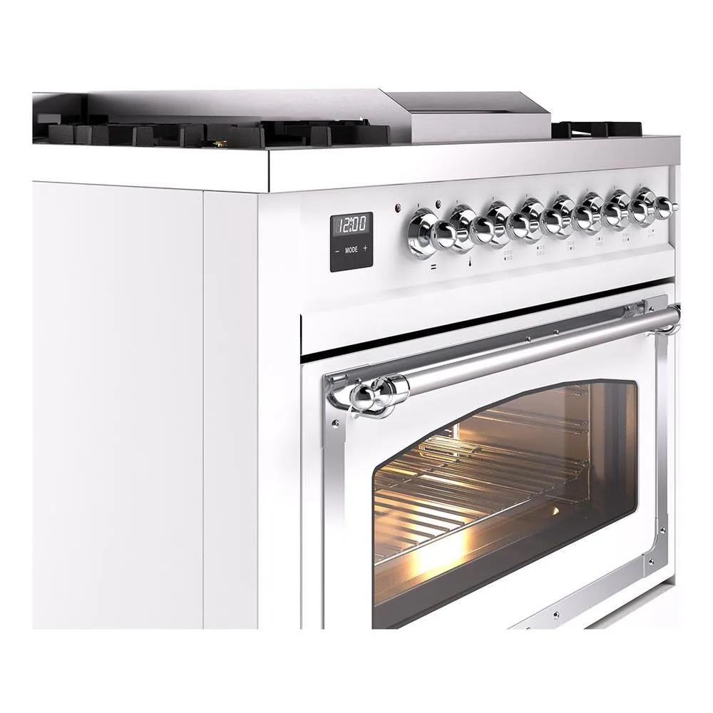 Ilve UN36FNMPWHC Ilve Un36Fnmpwhc Nostalgie Ii Noblesse 36" Dual Fuel Range (Natural Gas, Triple Glass Door, White, Chrome)