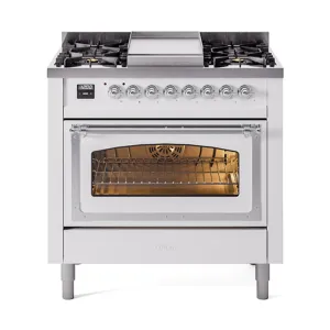 Ilve UN36FNMPWHC Ilve Un36Fnmpwhc Nostalgie Ii Noblesse 36" Dual Fuel Range (Natural Gas, Triple Glass Door, White, Chrome)