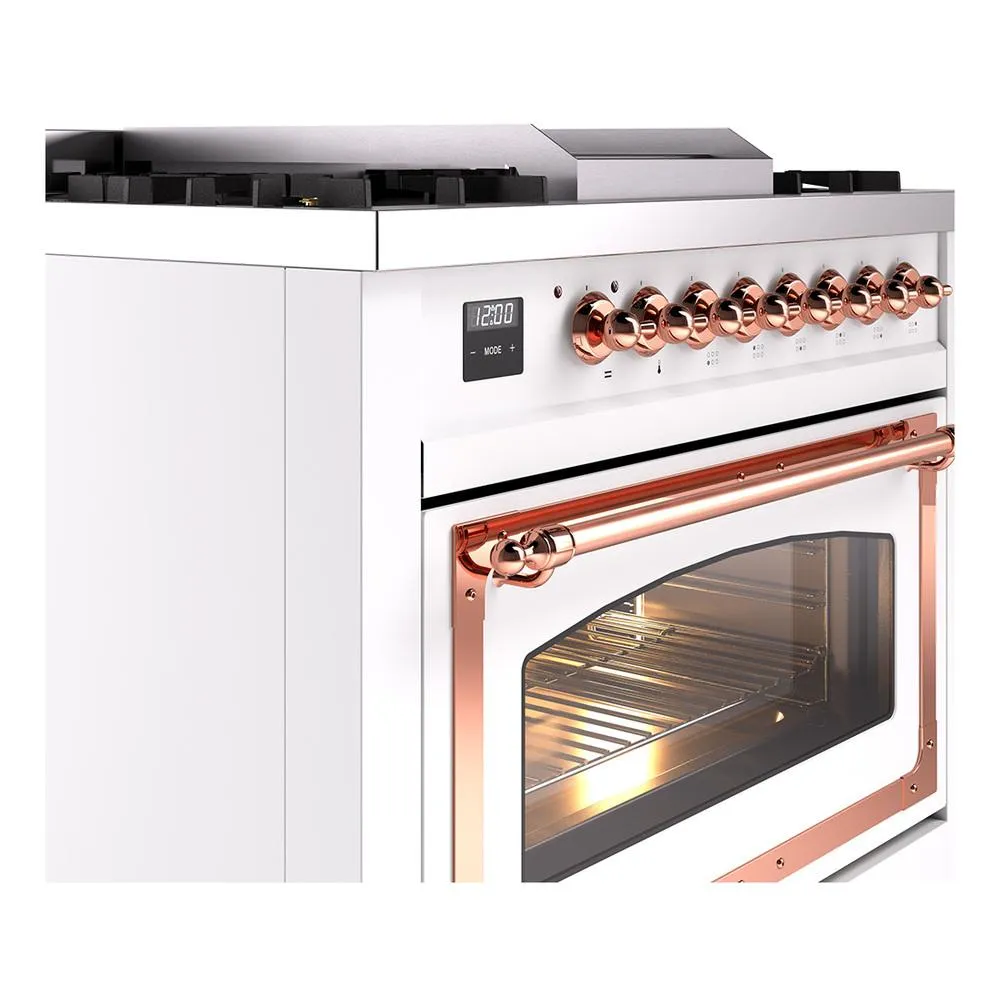 Ilve UN36FNMPWHP Ilve Un36Fnmpwhp Nostalgie Ii Noblesse 36" Dual Fuel Range (Natural Gas, Triple Glass Door, White, Copper)