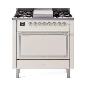Ilve UN36FQNMPAWCLP Ilve Un36Fqnmpawclp Nostalgie Ii Noblesse 36" Dual Fuel Range (Liquid Propane, Solid Door, Antique White, Chrome)