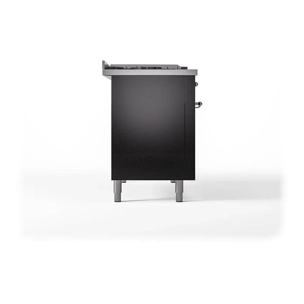 Ilve UN48FQNMPBKCLP Ilve Un48Fqnmpbkclp Nostalgie Ii Noblesse 48" Dual Fuel Range (8 Sealed Burners   Griddle, Liquid Propane, Solid Door, Glossy Black, Chrome)