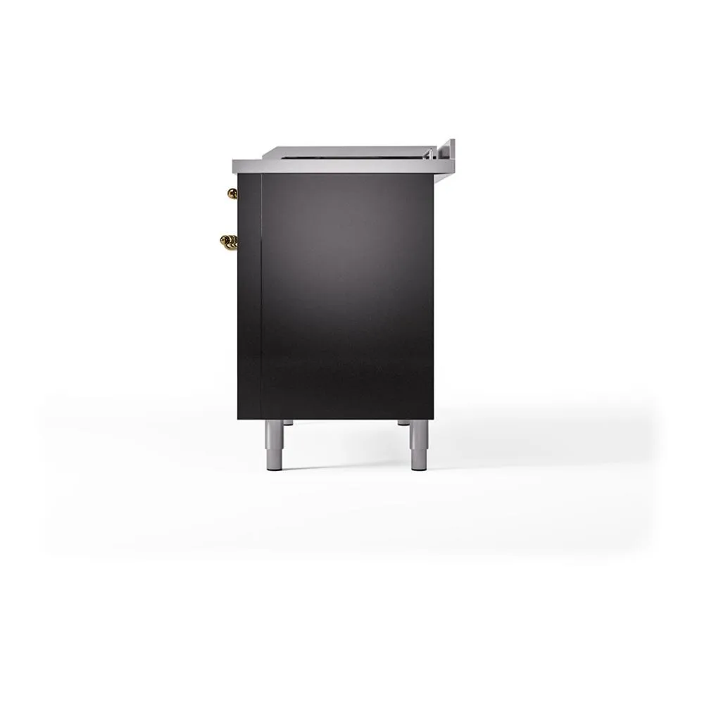Ilve UN48FQNMPBKG Ilve Un48Fqnmpbkg Nostalgie Ii Noblesse 48" Dual Fuel Range (8 Sealed Burners   Griddle, Natural Gas, Solid Door, Glossy Black, Brass)