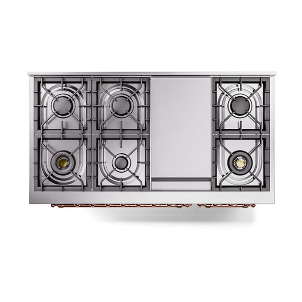 Ilve UN48FQNMPBKPLP Ilve Un48Fqnmpbkplp Nostalgie Ii Noblesse 48" Dual Fuel Range (8 Sealed Burners   Griddle, Liquid Propane, Solid Door, Glossy Black, Copper)