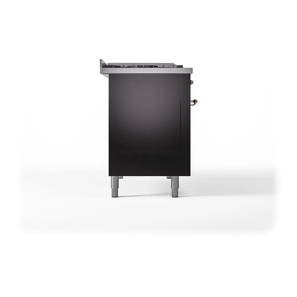 Ilve UN48FQNMPBKPLP Ilve Un48Fqnmpbkplp Nostalgie Ii Noblesse 48" Dual Fuel Range (8 Sealed Burners   Griddle, Liquid Propane, Solid Door, Glossy Black, Copper)