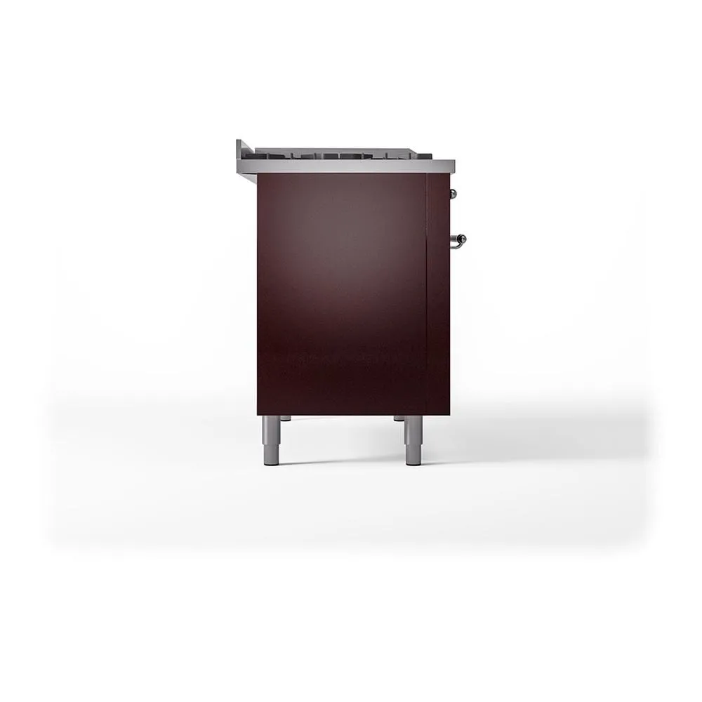 Ilve UN48FQNMPBUCLP Ilve Un48Fqnmpbuclp Nostalgie Ii Noblesse 48" Dual Fuel Range (8 Sealed Burners   Griddle, Liquid Propane, Solid Door, Burgundy, Chrome)