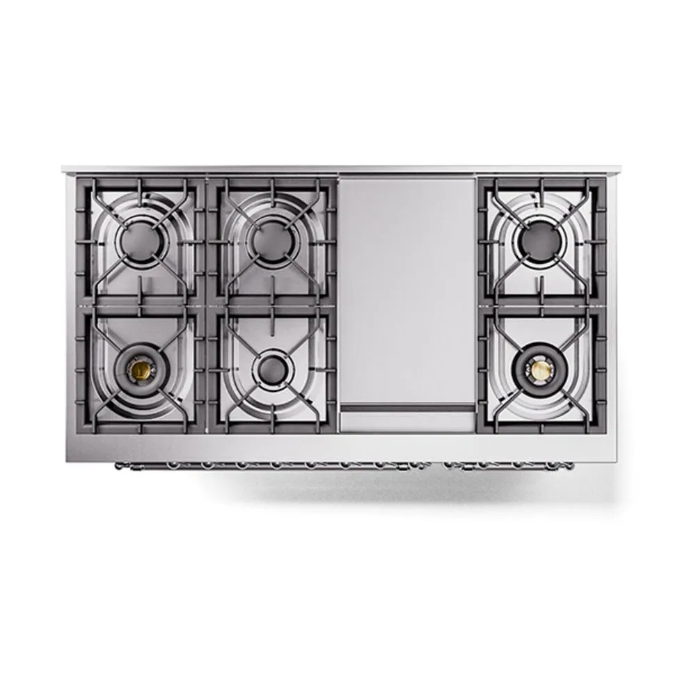 Ilve UN48FQNMPBUCLP Ilve Un48Fqnmpbuclp Nostalgie Ii Noblesse 48" Dual Fuel Range (8 Sealed Burners   Griddle, Liquid Propane, Solid Door, Burgundy, Chrome)