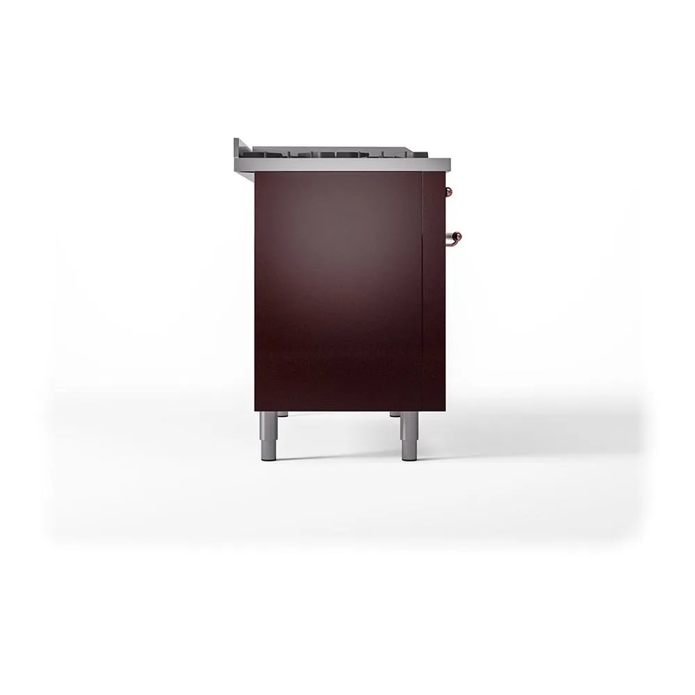 Ilve UN48FQNMPBUPLP Ilve Un48Fqnmpbuplp Nostalgie Ii Noblesse 48" Dual Fuel Range (8 Sealed Burners   Griddle, Liquid Propane, Solid Door, Burgundy, Copper)