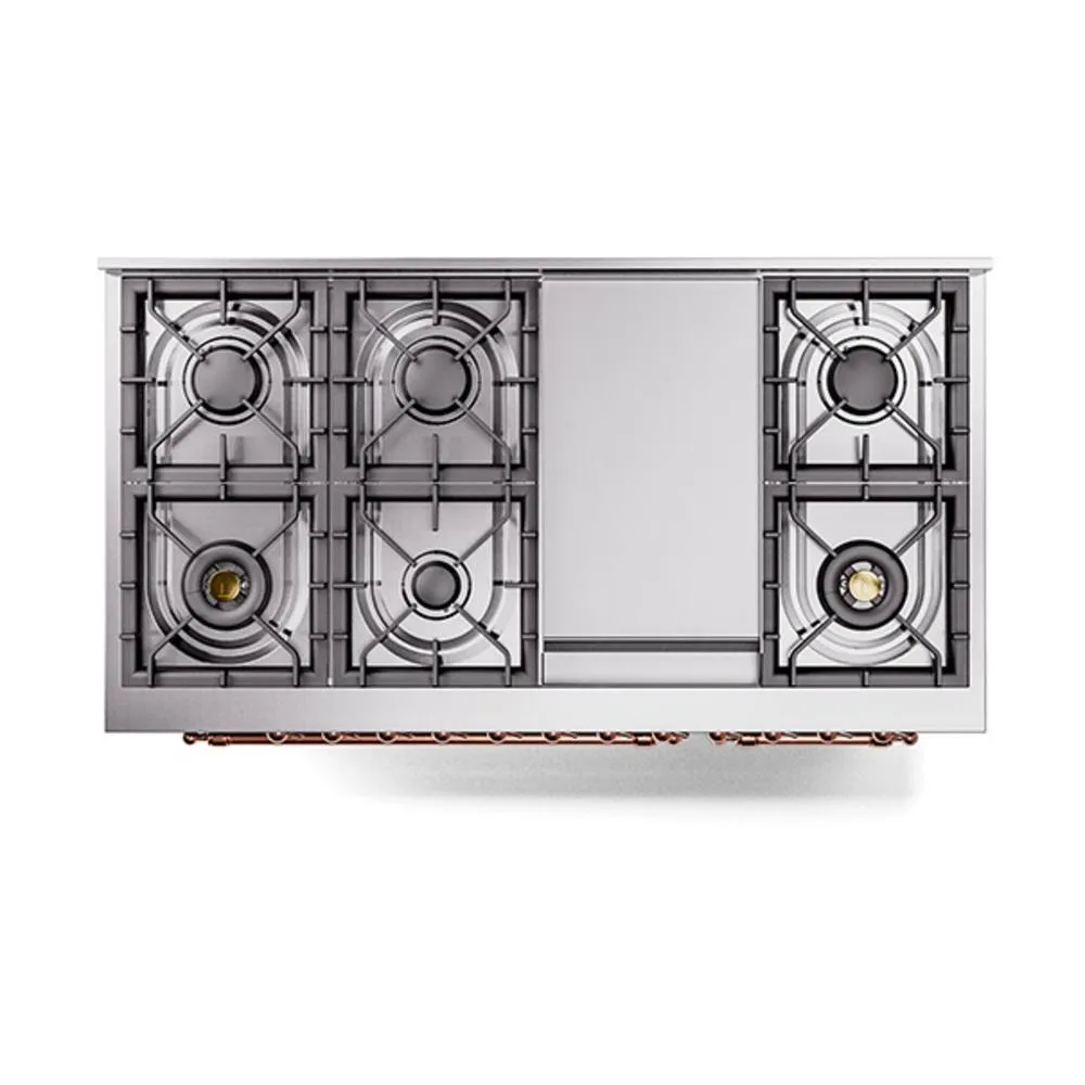 Ilve UN48FQNMPBUPLP Ilve Un48Fqnmpbuplp Nostalgie Ii Noblesse 48" Dual Fuel Range (8 Sealed Burners   Griddle, Liquid Propane, Solid Door, Burgundy, Copper)