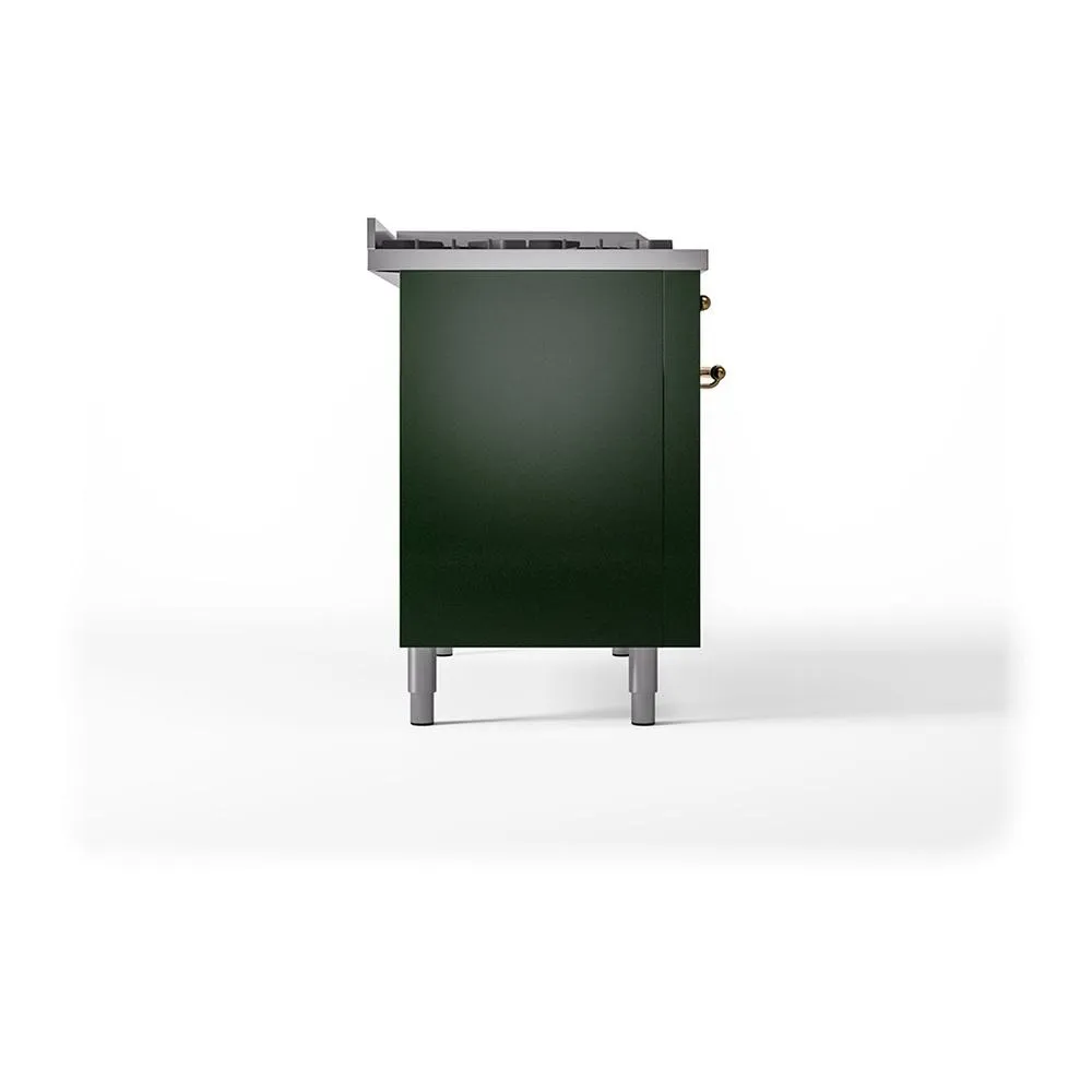 Ilve UN48FQNMPEGG Ilve Un48Fqnmpegg Nostalgie Ii Noblesse 48" Dual Fuel Range (8 Sealed Burners   Griddle, Natural Gas, Solid Door, Emerald Green, Brass)