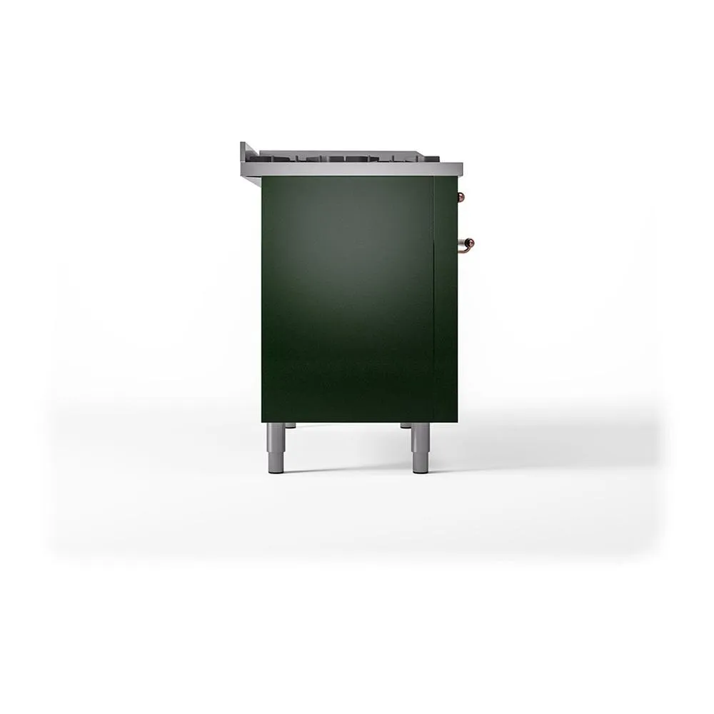 Ilve UN48FQNMPEGPLP Ilve Un48Fqnmpegplp Nostalgie Ii Noblesse 48" Dual Fuel Range (8 Sealed Burners   Griddle, Liquid Propane, Solid Door, Emerald Green, Copper)