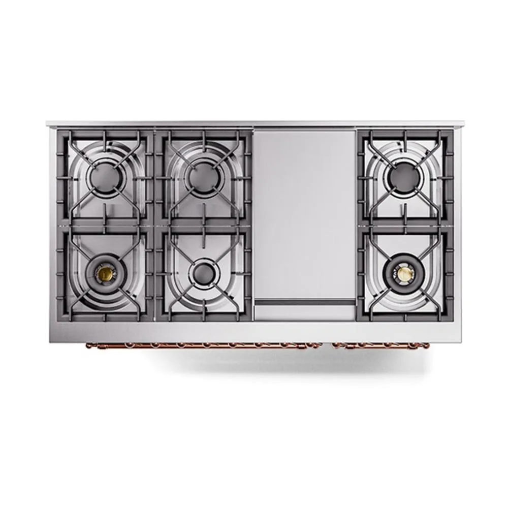 Ilve UN48FQNMPEGPLP Ilve Un48Fqnmpegplp Nostalgie Ii Noblesse 48" Dual Fuel Range (8 Sealed Burners   Griddle, Liquid Propane, Solid Door, Emerald Green, Copper)
