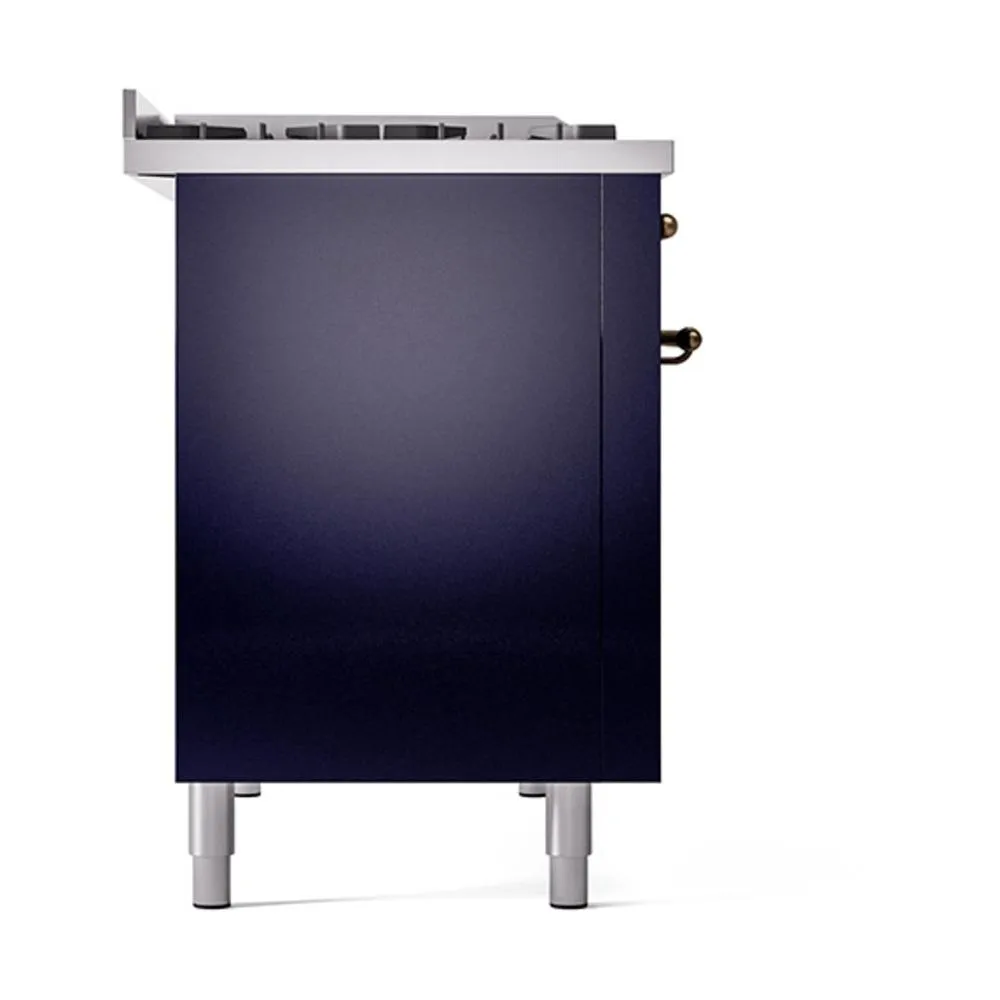 Ilve UN48FQNMPMBBLP Ilve Un48Fqnmpmbblp Nostalgie Ii Noblesse 48" Dual Fuel Range (8 Sealed Burners   Griddle, Liquid Propane, Solid Door, Midnight Blue, Burnished)