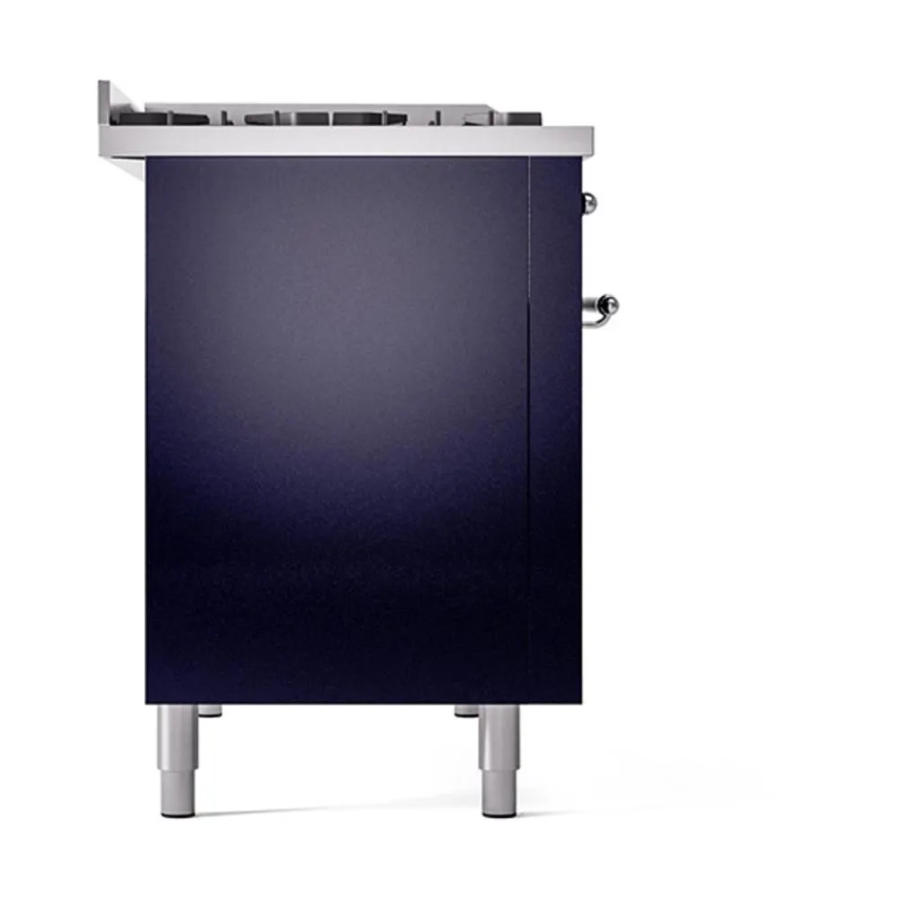 Ilve UN48FQNMPMBCLP Ilve Un48Fqnmpmbclp Nostalgie Ii Noblesse 48" Dual Fuel Range (8 Sealed Burners   Griddle, Liquid Propane, Solid Door, Midnight Blue, Chrome)