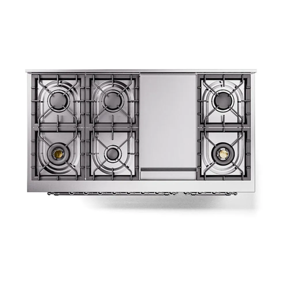 Ilve UN48FQNMPMBCLP Ilve Un48Fqnmpmbclp Nostalgie Ii Noblesse 48" Dual Fuel Range (8 Sealed Burners   Griddle, Liquid Propane, Solid Door, Midnight Blue, Chrome)
