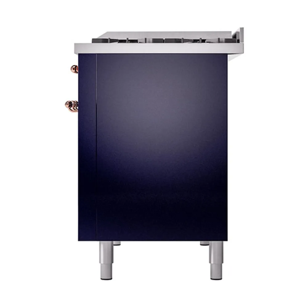 Ilve UN48FQNMPMBP Ilve Un48Fqnmpmbp Nostalgie Ii Noblesse 48" Dual Fuel Range (8 Sealed Burners   Griddle, Natural Gas, Solid Door, Midnight Blue, Copper)