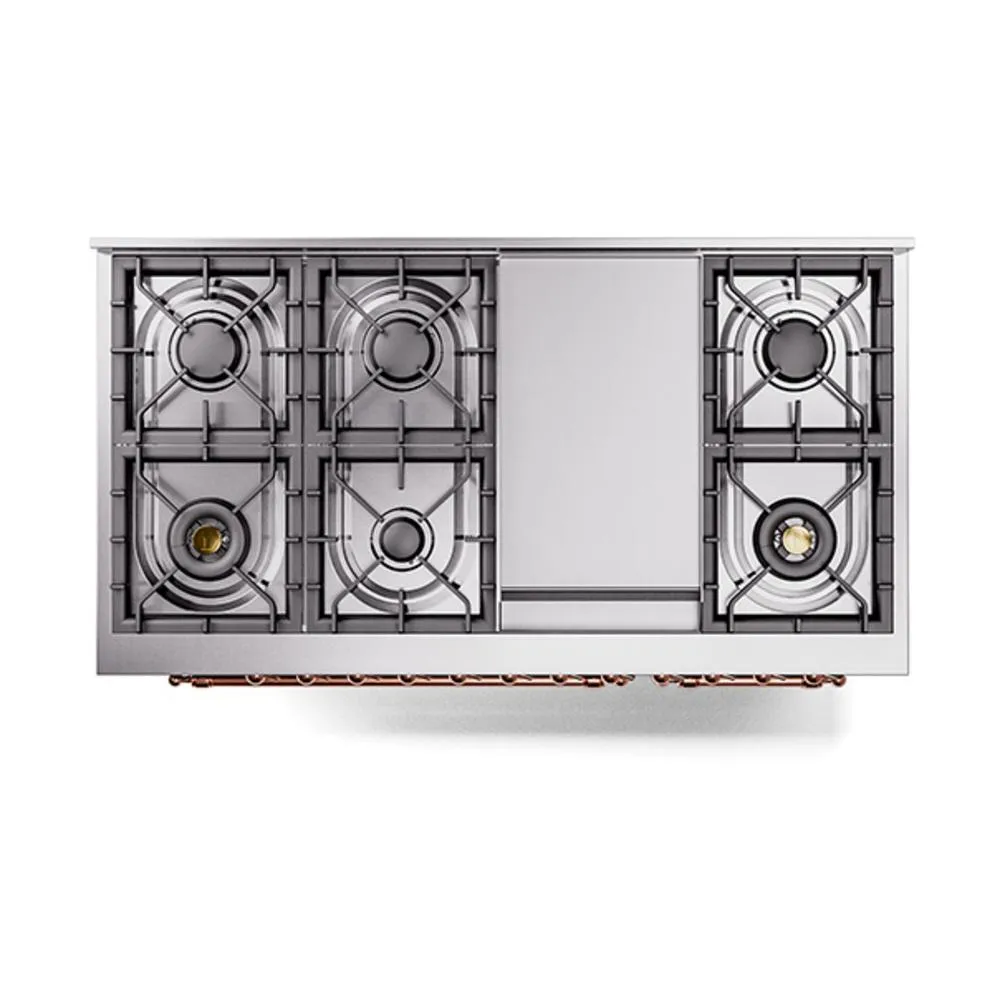 Ilve UN48FQNMPMBP Ilve Un48Fqnmpmbp Nostalgie Ii Noblesse 48" Dual Fuel Range (8 Sealed Burners   Griddle, Natural Gas, Solid Door, Midnight Blue, Copper)
