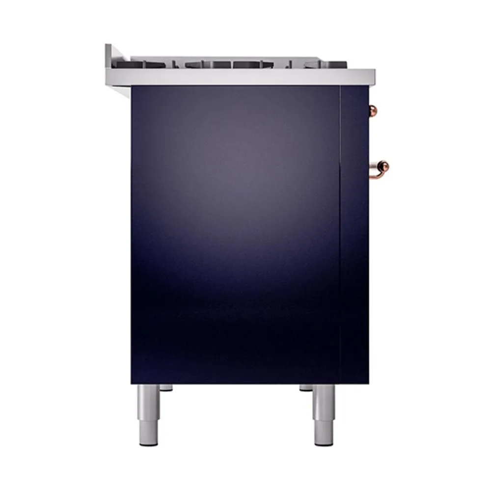 Ilve UN48FQNMPMBP Ilve Un48Fqnmpmbp Nostalgie Ii Noblesse 48" Dual Fuel Range (8 Sealed Burners   Griddle, Natural Gas, Solid Door, Midnight Blue, Copper)