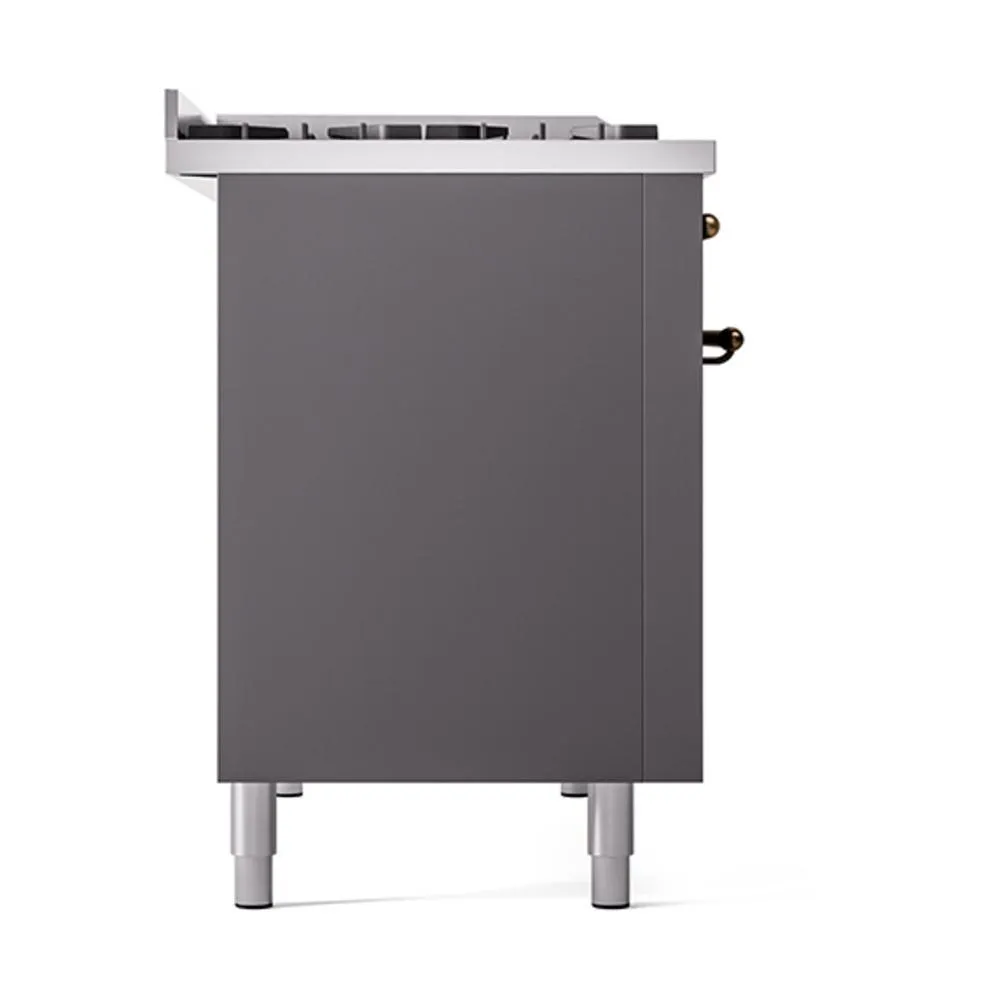 Ilve UN48FQNMPMGB Ilve Un48Fqnmpmgb Nostalgie Ii Noblesse 48" Dual Fuel Range (8 Sealed Burners   Griddle, Natural Gas, Solid Door, Graphite Matte, Burnished)