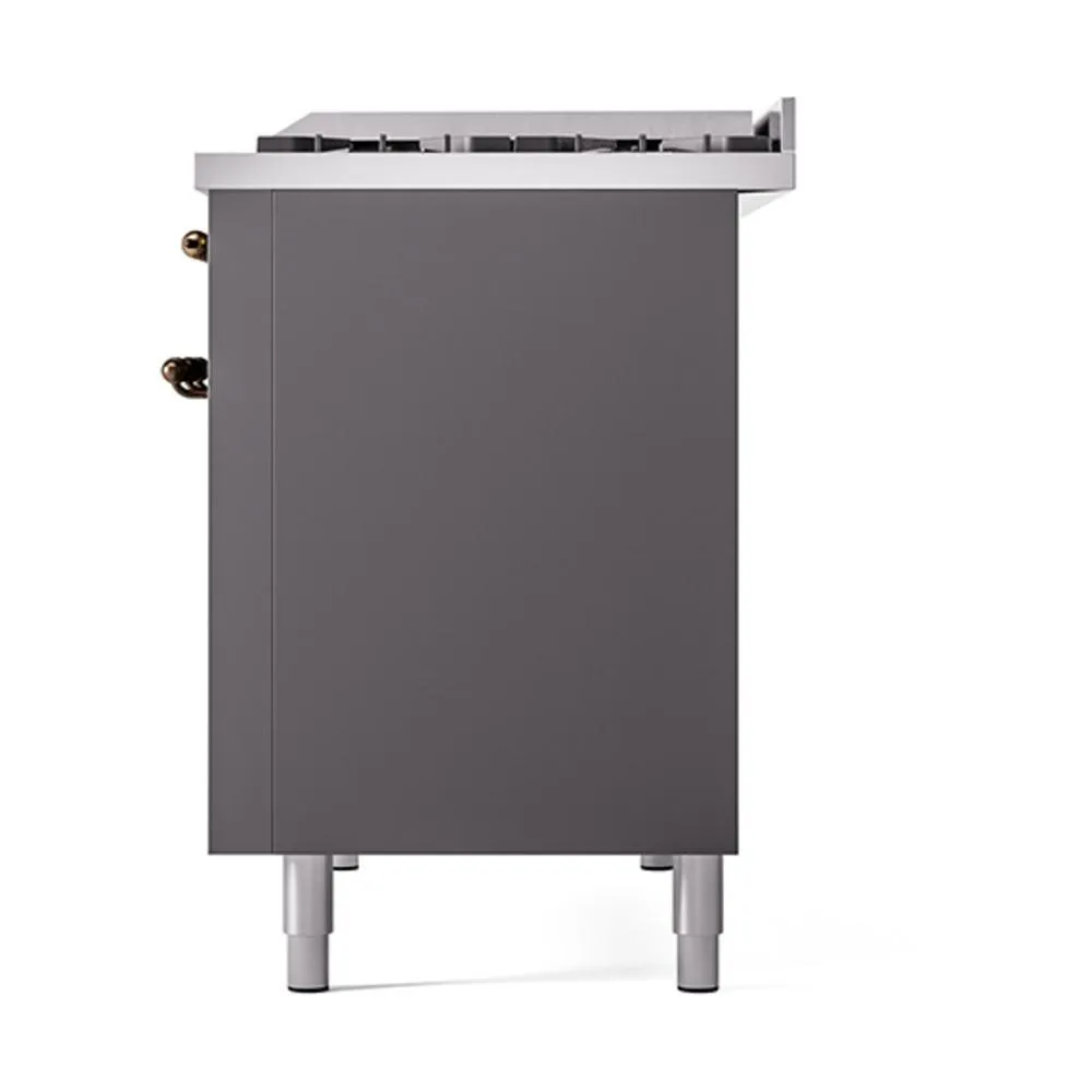 Ilve UN48FQNMPMGB Ilve Un48Fqnmpmgb Nostalgie Ii Noblesse 48" Dual Fuel Range (8 Sealed Burners   Griddle, Natural Gas, Solid Door, Graphite Matte, Burnished)