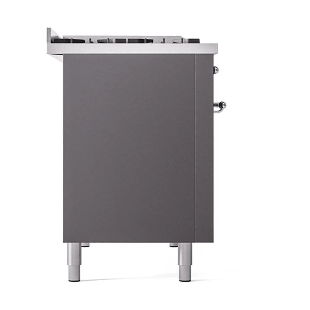 Ilve UN48FQNMPMGC Ilve Un48Fqnmpmgc Nostalgie Ii Noblesse 48" Dual Fuel Range (8 Sealed Burners   Griddle, Natural Gas, Solid Door, Graphite Matte, Chrome)