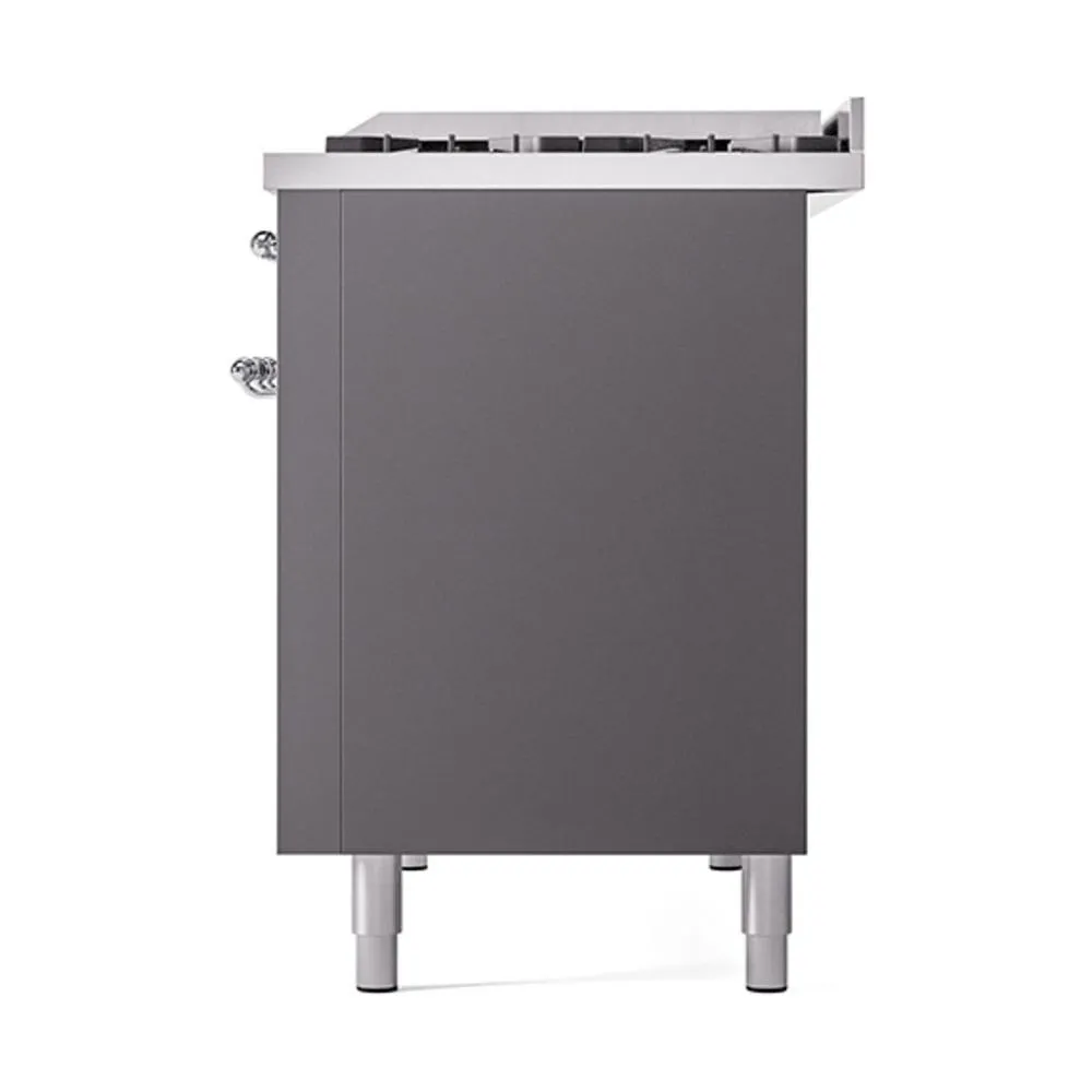 Ilve UN48FQNMPMGCLP Ilve Un48Fqnmpmgclp Nostalgie Ii Noblesse 48" Dual Fuel Range (8 Sealed Burners   Griddle, Liquid Propane, Solid Door, Graphite Matte, Chrome)