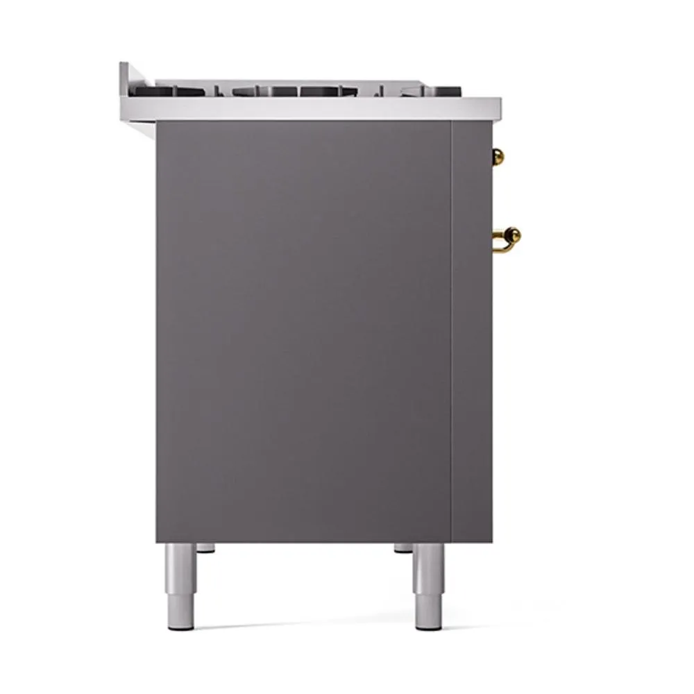 Ilve UN48FQNMPMGG Ilve Un48Fqnmpmgg Nostalgie Ii Noblesse 48" Dual Fuel Range (8 Sealed Burners   Griddle, Natural Gas, Solid Door, Graphite Matte, Brass)