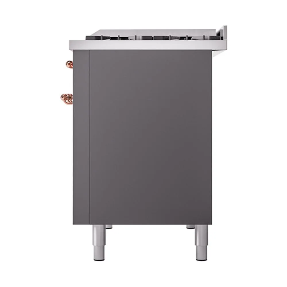 Ilve UN48FQNMPMGPLP Ilve Un48Fqnmpmgplp Nostalgie Ii Noblesse 48" Dual Fuel Range (8 Sealed Burners   Griddle, Liquid Propane, Solid Door, Graphite Matte, Copper)