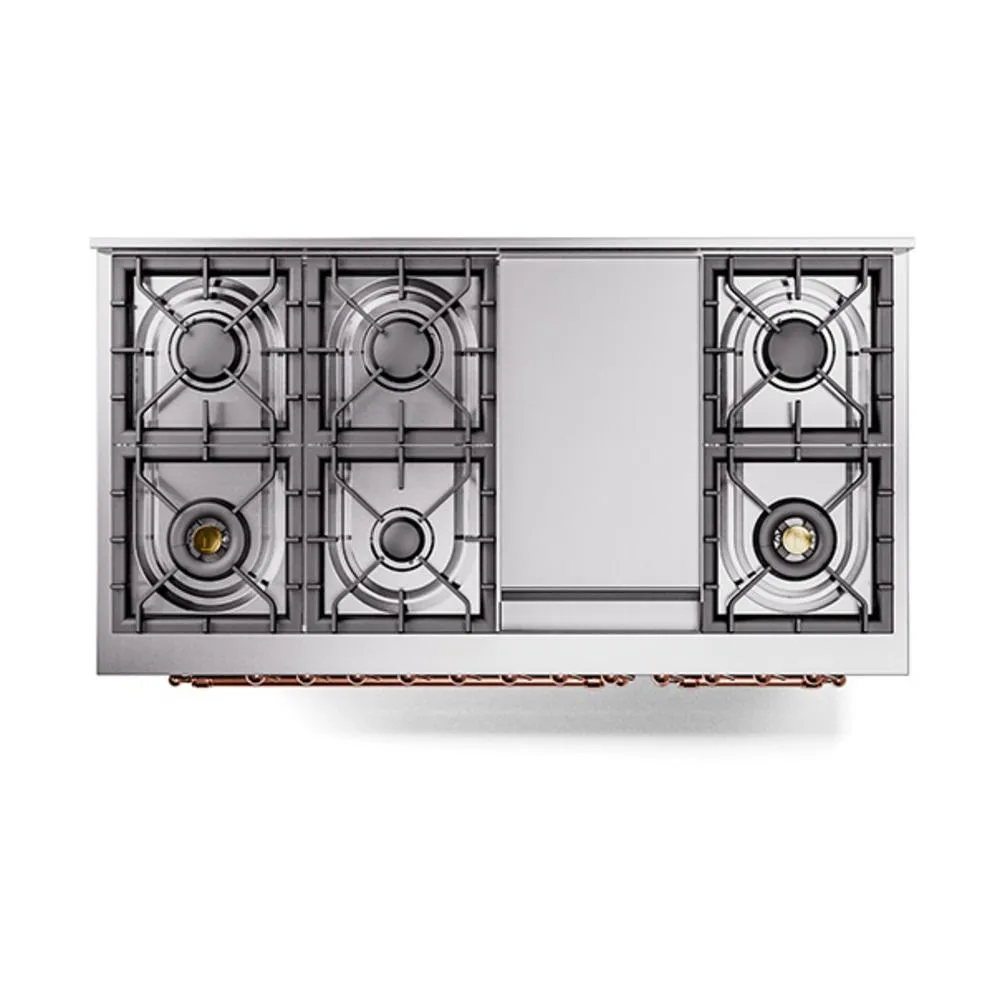 Ilve UN48FQNMPMGPLP Ilve Un48Fqnmpmgplp Nostalgie Ii Noblesse 48" Dual Fuel Range (8 Sealed Burners   Griddle, Liquid Propane, Solid Door, Graphite Matte, Copper)