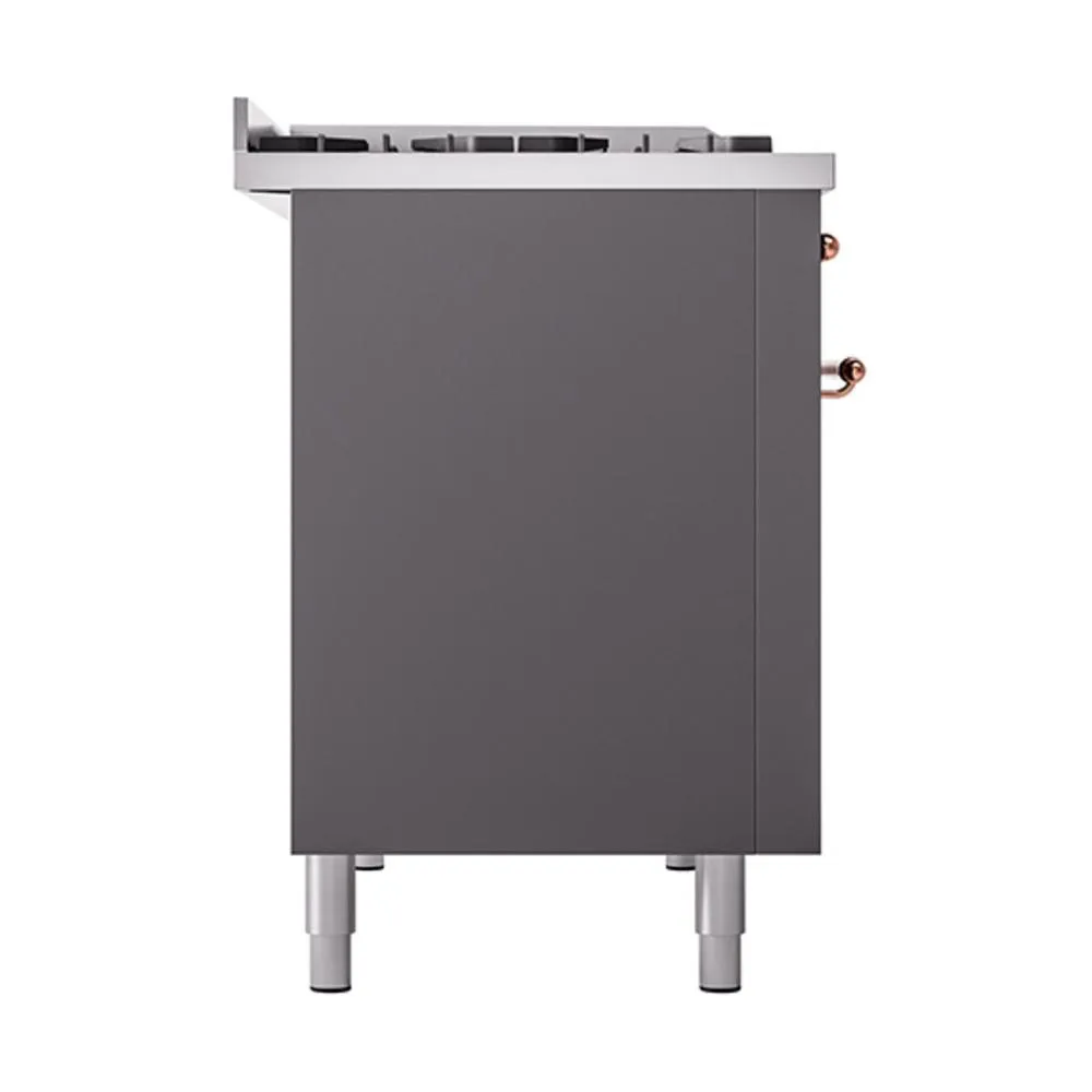 Ilve UN48FQNMPMGPLP Ilve Un48Fqnmpmgplp Nostalgie Ii Noblesse 48" Dual Fuel Range (8 Sealed Burners   Griddle, Liquid Propane, Solid Door, Graphite Matte, Copper)