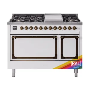 Ilve UN48FQNMPRABLP Ilve Un48Fqnmprablp Nostalgie Ii Noblesse 48" Dual Fuel Range (8 Sealed Burners   Griddle, Liquid Propane, Solid Door, Ral, Burnished)