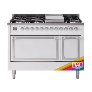 Ilve UN48FQNMPRAC Ilve Un48Fqnmprac Nostalgie Ii Noblesse 48" Dual Fuel Range (8 Sealed Burners   Griddle, Natural Gas, Solid Door, Ral, Chrome)