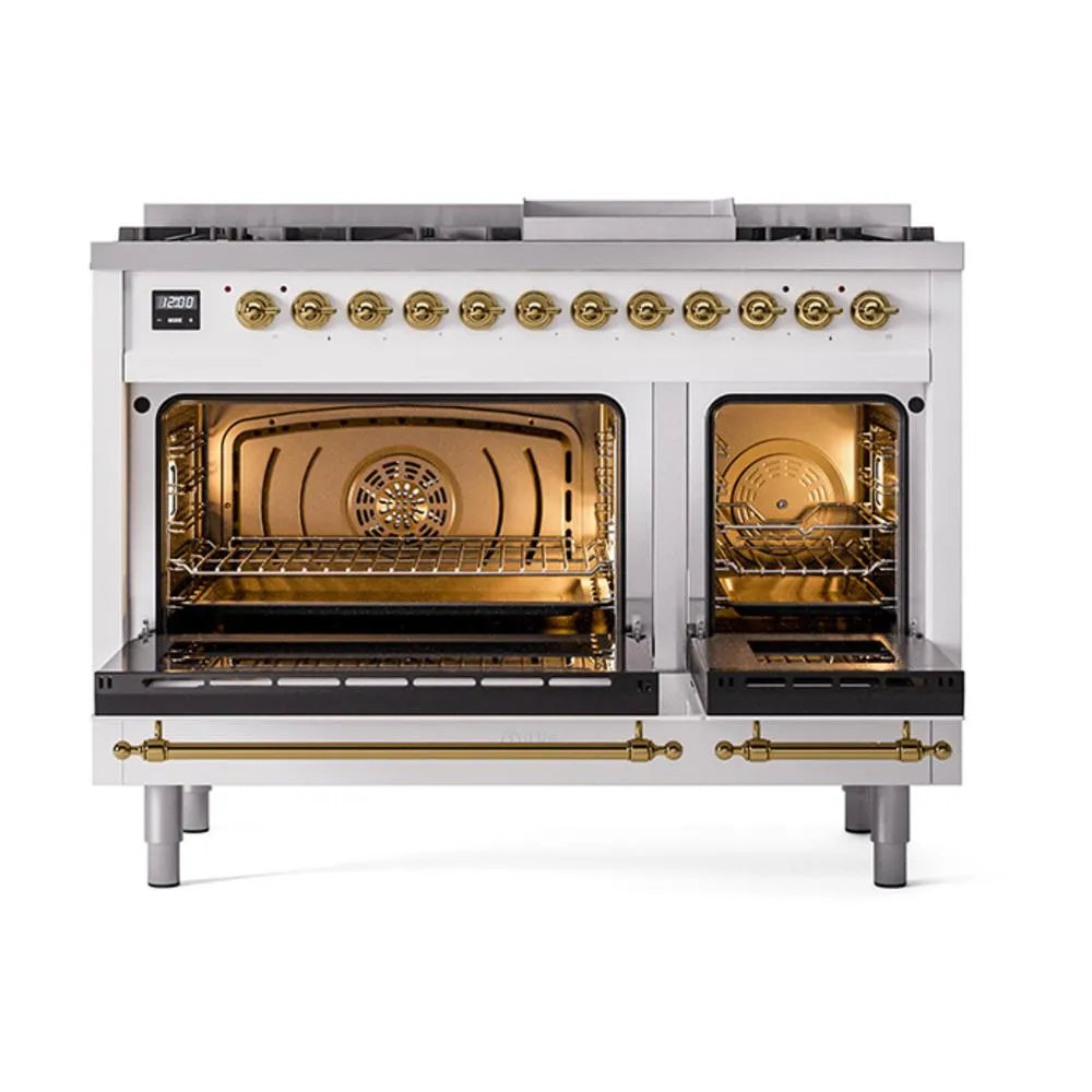 Ilve UN48FQNMPRAG Ilve Un48Fqnmprag Nostalgie Ii Noblesse 48" Dual Fuel Range (8 Sealed Burners   Griddle, Natural Gas, Solid Door, Ral, Brass)