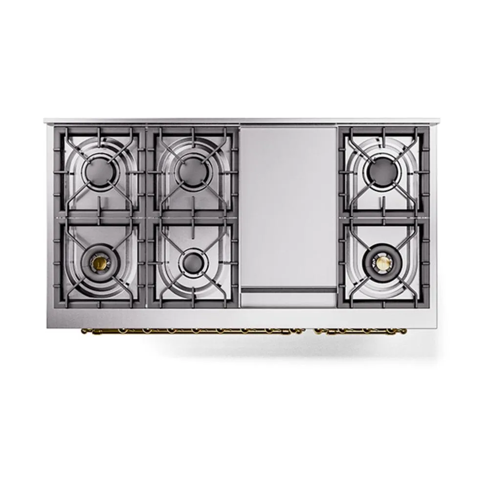 Ilve UN48FQNMPRAG Ilve Un48Fqnmprag Nostalgie Ii Noblesse 48" Dual Fuel Range (8 Sealed Burners   Griddle, Natural Gas, Solid Door, Ral, Brass)