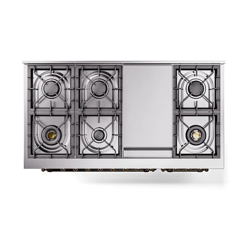 Ilve UN48FQNMPSSB Ilve Un48Fqnmpssb Nostalgie Ii Noblesse 48" Dual Fuel Range (8 Sealed Burners   Griddle, Natural Gas, Solid Door, Stainless Steel, Burnished)