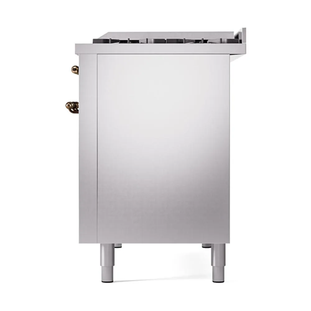 Ilve UN48FQNMPSSB Ilve Un48Fqnmpssb Nostalgie Ii Noblesse 48" Dual Fuel Range (8 Sealed Burners   Griddle, Natural Gas, Solid Door, Stainless Steel, Burnished)