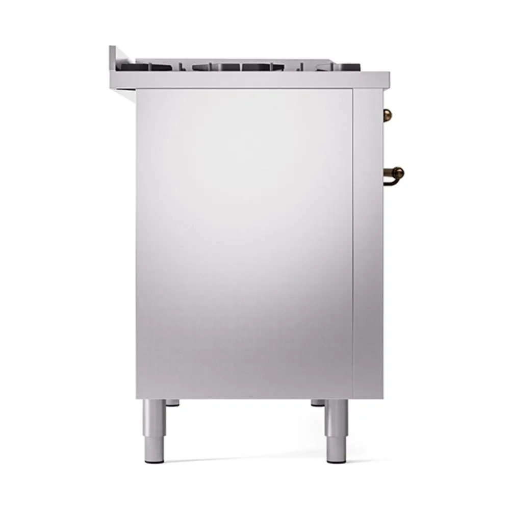 Ilve UN48FQNMPSSBLP Ilve Un48Fqnmpssblp Nostalgie Ii Noblesse 48" Dual Fuel Range (8 Sealed Burners   Griddle, Liquid Propane, Solid Door, Stainless Steel, Burnished)