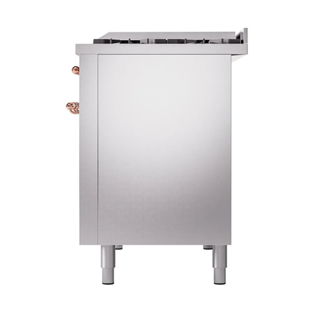 Ilve UN48FQNMPSSP Ilve Un48Fqnmpssp Nostalgie Ii Noblesse 48" Dual Fuel Range (8 Sealed Burners   Griddle, Natural Gas, Solid Door, Stainless Steel, Copper)