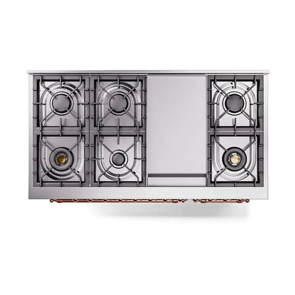 Ilve UN48FQNMPSSP Ilve Un48Fqnmpssp Nostalgie Ii Noblesse 48" Dual Fuel Range (8 Sealed Burners   Griddle, Natural Gas, Solid Door, Stainless Steel, Copper)