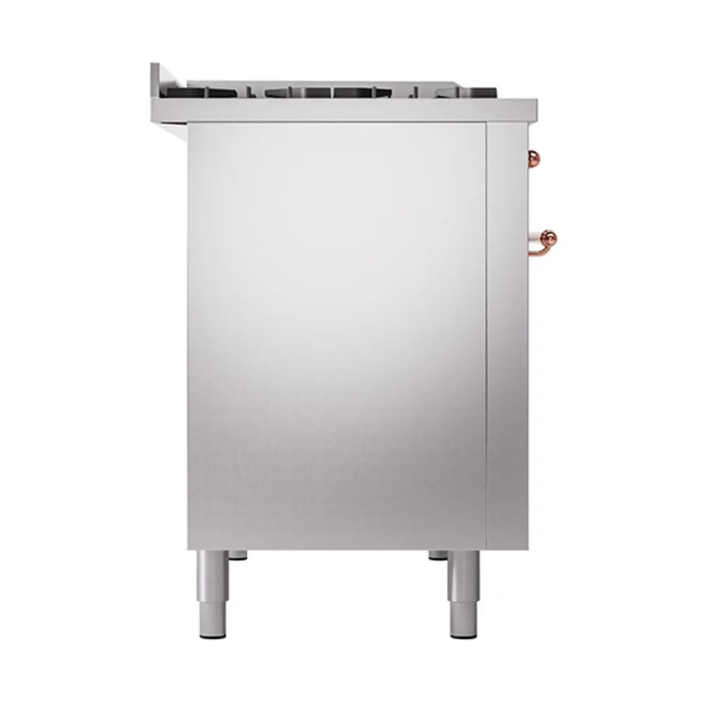 Ilve UN48FQNMPSSP Ilve Un48Fqnmpssp Nostalgie Ii Noblesse 48" Dual Fuel Range (8 Sealed Burners   Griddle, Natural Gas, Solid Door, Stainless Steel, Copper)