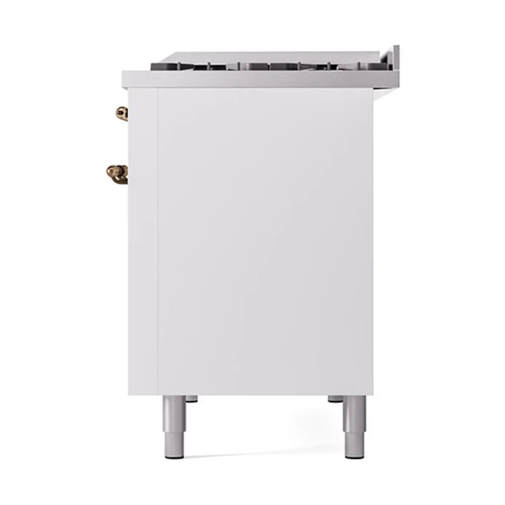 Ilve UN48FQNMPWHB Ilve Un48Fqnmpwhb Nostalgie Ii Noblesse 48" Dual Fuel Range (8 Sealed Burners   Griddle, Natural Gas, Solid Door, White, Burnished)